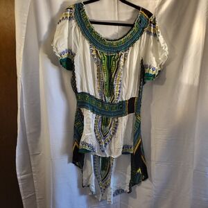 Womens 3X Viscose Smocked Off Shoulder High Low Tunic Top Dashiki Print Boho